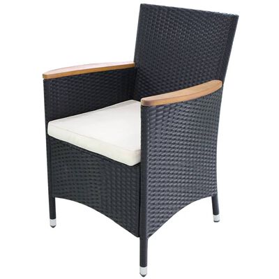 vidaXL Градински столове с възглавници, 2 бр, полиратан, черни