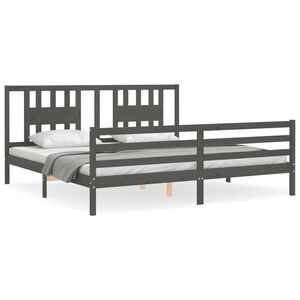 vidaXL Рамка за легло с табла, сива, 200х200 см, масивно дърво