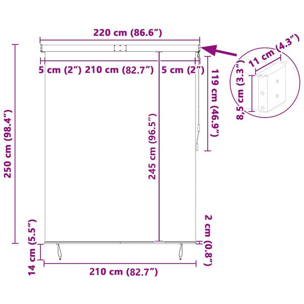 vidaXL Ролетна щора Синьо и бяло 200 x 250 см Текстил и Алуминий