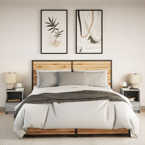 vidaXL Нощни шкафчета с LED, 2 бр, сив сонома, инженерна дървесина