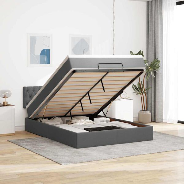 vidaXL Османска легло с матрак и LED, тъмносиво, 140x190 см, плат