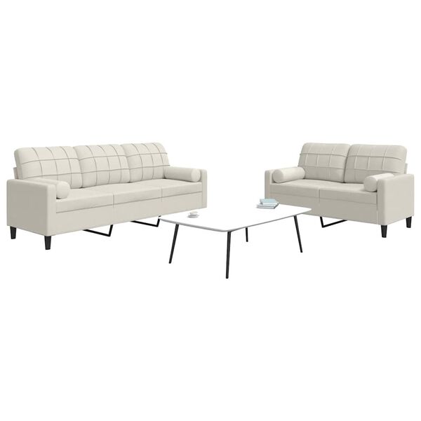 vidaXL Мека мебел от 2 части с възглавници и болстери кремав кадифе