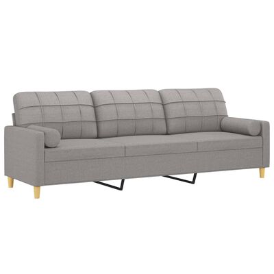 vidaXL 3-местен диван с възглавници, светлосив, 210 см, текстил