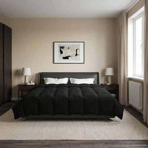 vidaXL Летен юрган Патичено Черен 220 x 240 cm Микрофибър