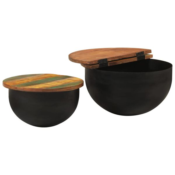 vidaXL Комплект маси за кафе, 2 части, черен, регенерирано дърво масив