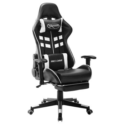 vidaXL Геймърски стол с подложка за крака черно и бяло изкуствена кожа