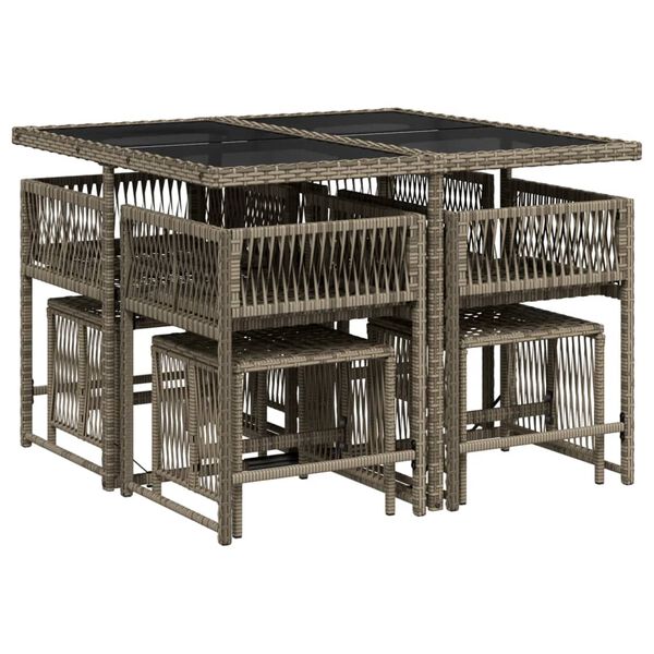 vidaXL Градински трапезен комплект 9 части с възглавници сив полиратан