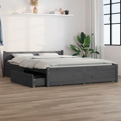 vidaXL Рамка за легло с чекмеджета, сива, 160x200 см