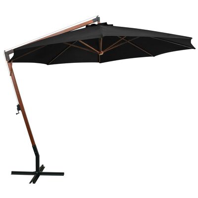 vidaXL Висящ чадър с прът, черен, 3,5x2,9 м, чам масив