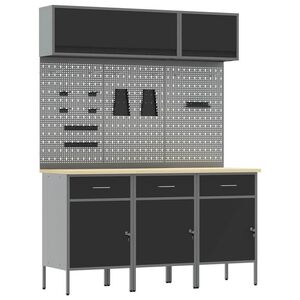 vidaXL Комплект работни шкафове с чекмедже със съхранение 8 pcs Черно