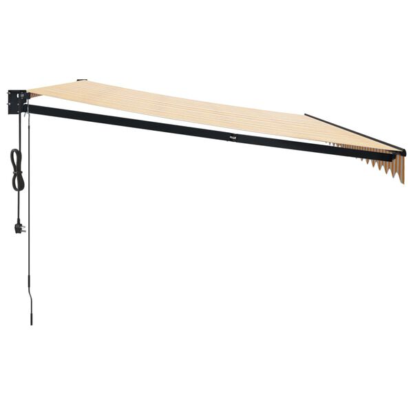 vidaXL Автоматично прибираща се тента, жълто и бяло, 5x3 м