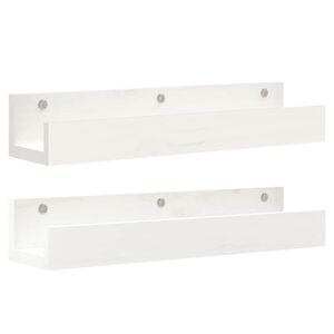 vidaXL Стенни рафтове 2 бр бели 50x12x9 см масивно борово дърво