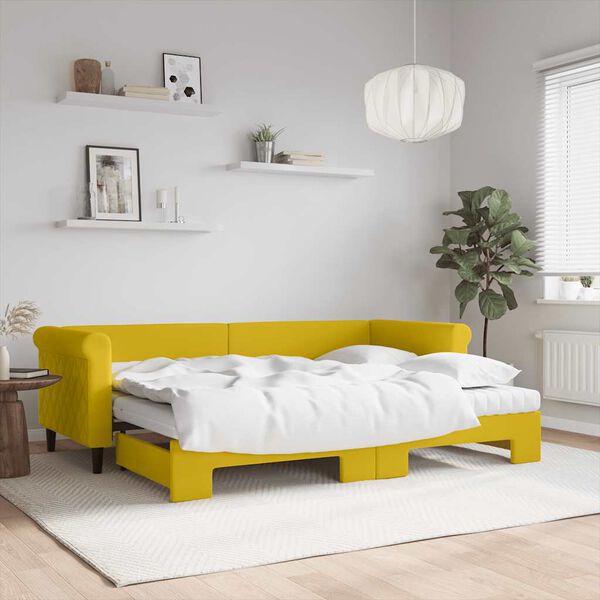 vidaXL Канапе с изтеглящо легло и матраци жълто 80x200 см кадифе