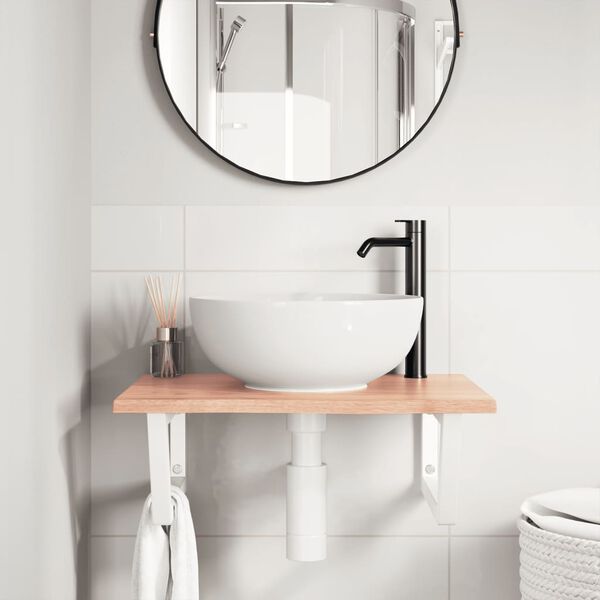 vidaXL Стенен рафт за мивка, стомана и масивно дърво дъб