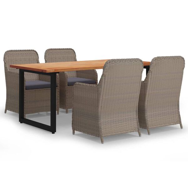 vidaXL Градински трапезен комплект възглавници 5 части полиратан кафяв