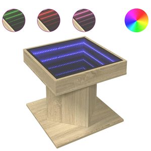 vidaXL Маса за кафе с LED, дъб сонома, 50x50x45 см, инженерно дърво