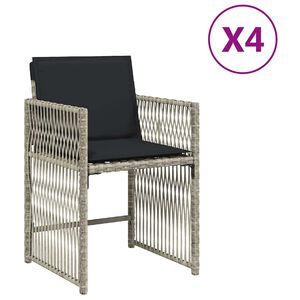 vidaXL Градински столове с възглавници, 4 бр, светлосиви, полиратан