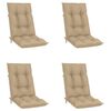 vidaXL Накланящи градински столове, с възглавници, 4 бр, тик масив
