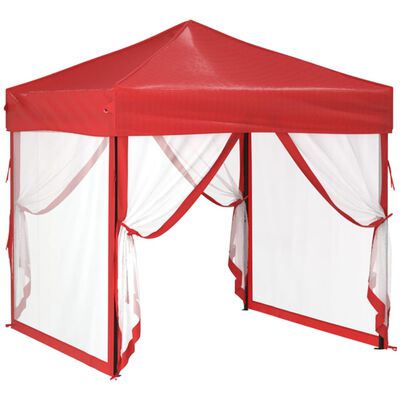 vidaXL Сгъваема парти палатка със странични стени, червена, 2x2 м