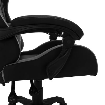 vidaXL Геймърски стол RGB LED осветление сиво/черно изкуствена кожа