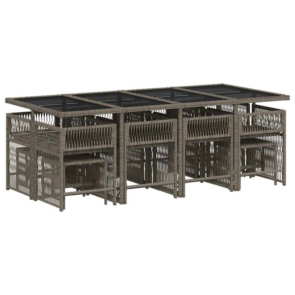 vidaXL Градински комплект от 13 части с възглавници сив полиратан