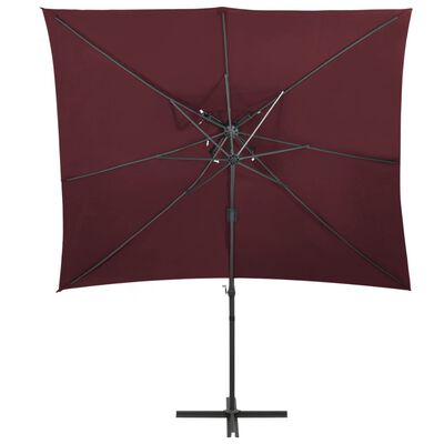 vidaXL Градински чадър чупещо рамо двоен покрив бордо червен 250x250см