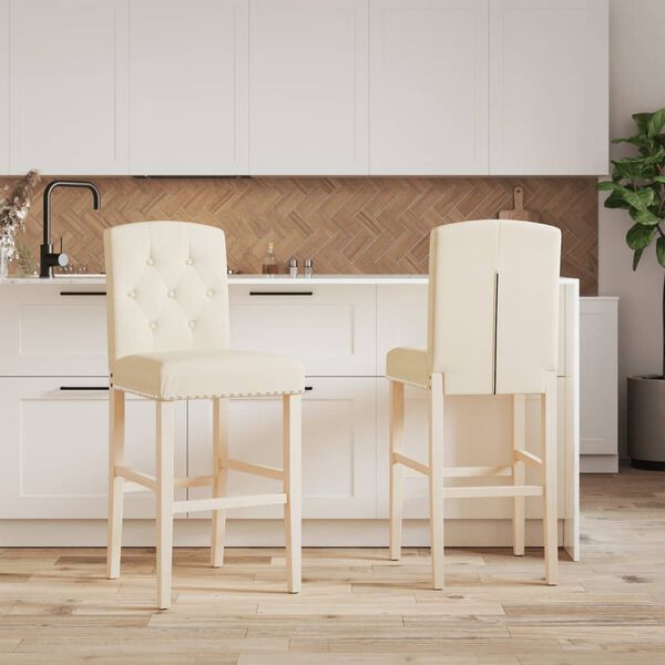 vidaXL Бар столове 2 бр масивно дърво каучук и текстил