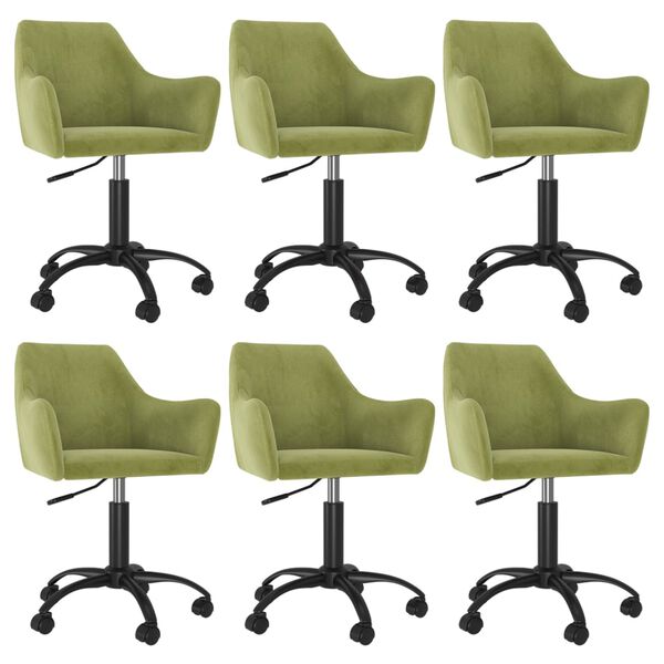 vidaXL Въртящи се трапезни столове, 6 бр, светлозелени, кадифе