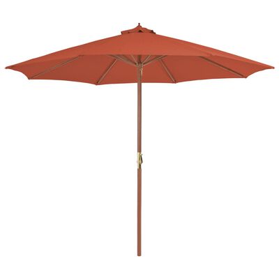 vidaXL Градински чадър с дървен прът, 300 см, теракота