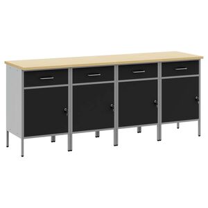 vidaXL Работен кабинет с чекмедже 4 бр. Черен и Сив 200 x 55 x 85 см