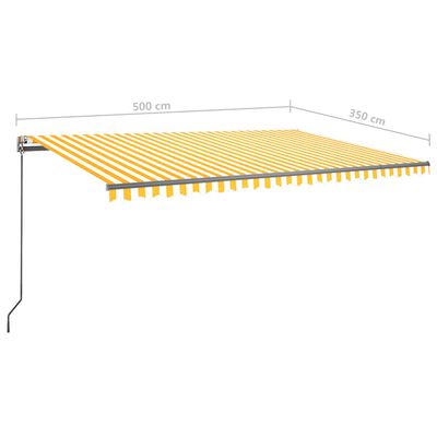vidaXL Ръчно прибиращ се сенник с LED, 500x350 см, жълто и бяло