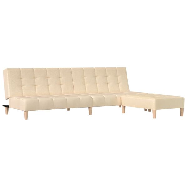 vidaXL 2-местен разтегателен диван с табуретка, кремав, текстил