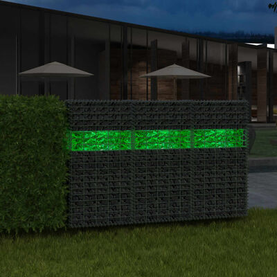 vidaXL Градински габион стена стъклени камъни и LED лампа 50x30x100 см