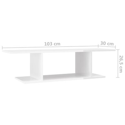 vidaXL ТВ шкаф за стенен монтаж, бял гланц, 103x30x26,5 см