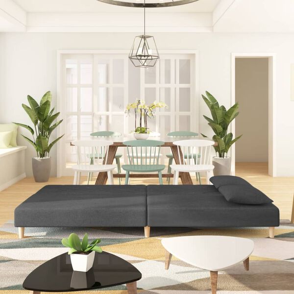 vidaXL 2-местно разтегателно канапе с възглавници, тъмносиво, текстил