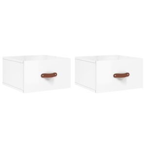 vidaXL Нощни шкафчета за стенен монтаж, 2 бр, бял гланц, 35x35x20 см