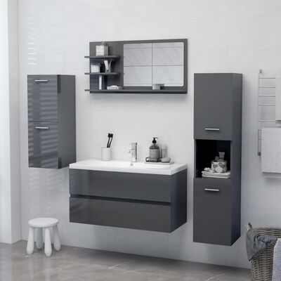 vidaXL Огледало за баня, сив гланц, 90x10,5x45 см, ПДЧ