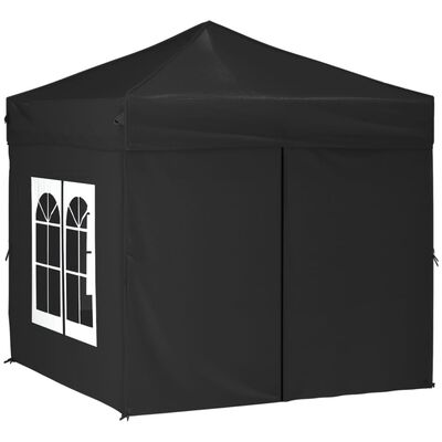 vidaXL Сгъваема парти палатка със странични стени, черна, 2x2 м