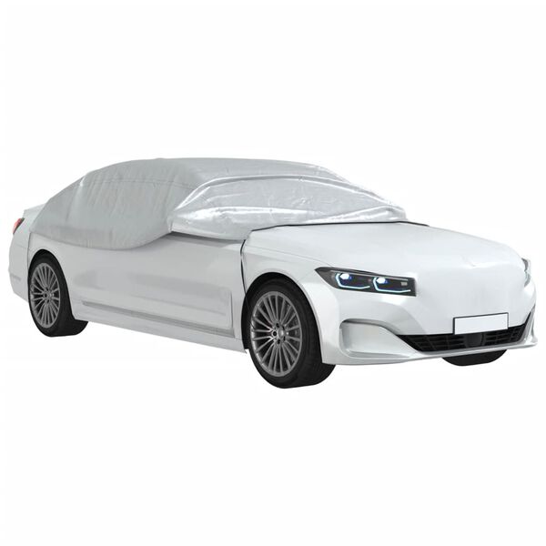 vidaXL Половин покривало за кола, с кукички, сребристо, XL, PEVA