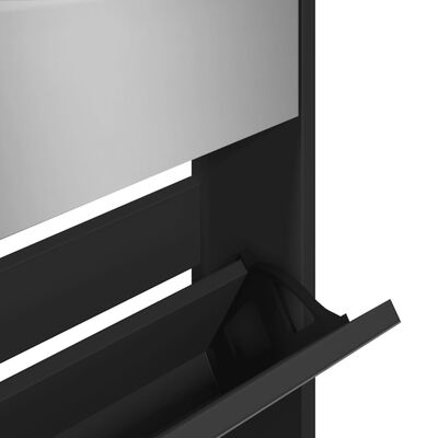 vidaXL Шкаф за обувки с огледало, 5 нива, черен, 63x17x169,5 см
