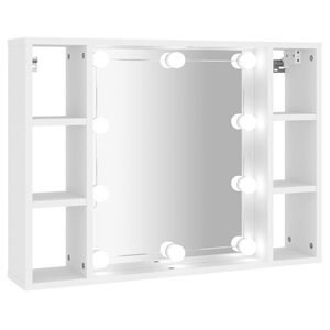 vidaXL Огледален шкаф с LED, бял, 76x15x55 см