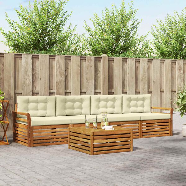 vidaXL Комплект дивани за открито 5 pcs Натурален и Крема