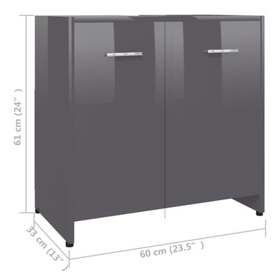 vidaXL Шкаф за баня, сив гланц, 60x33x61 см, ПДЧ