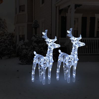 vidaXL Коледни елени, 2 бр, студено бяло, 80 LED, акрил