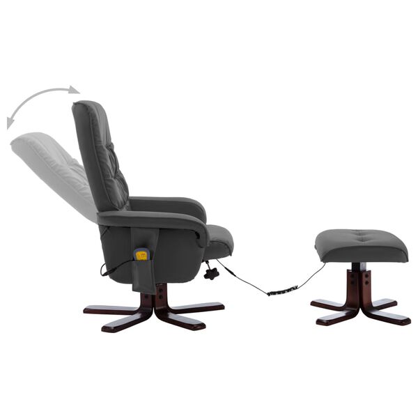 vidaXL Масажен наклоняем стол с табуретка, сив, изкуствена кожа