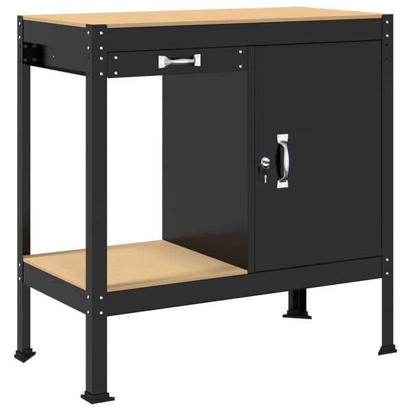vidaXL Работни пейки с чекмедже Черно 90 x 49 x 91 см Инженерно дърво