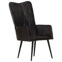 vidaXL Wingback стол, черен, естествена кожа