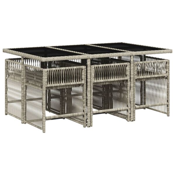 vidaXL Градински комплект 7 части с възглавници светлосив полиратан