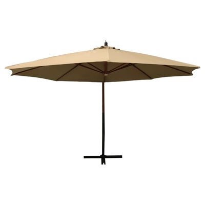 vidaXL Висящ чадър с дървен стълб, 350 см, таупе