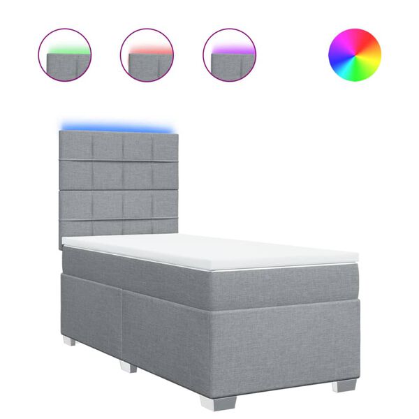 vidaXL Боксспринг легло с матрак, светлосиво, 100x200 см, плат